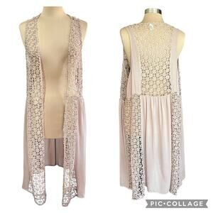 Cato Beige Crochet Lace Duster Vest Sz 18 Cottagecore Fairy Ethereal Festival